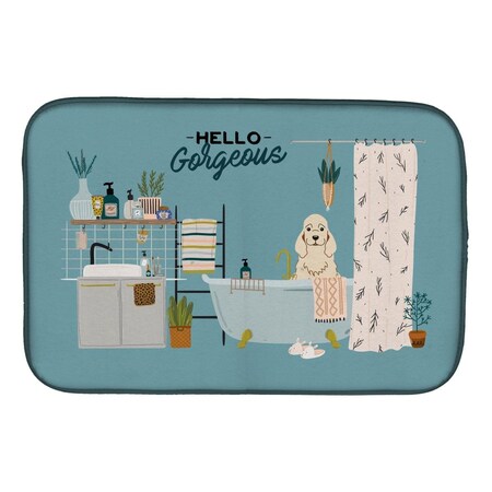 Carolines Treasures 14 x 21 in. Buff Cocker Spaniel in Bathtub Dish Drying Mat CK7516DDM